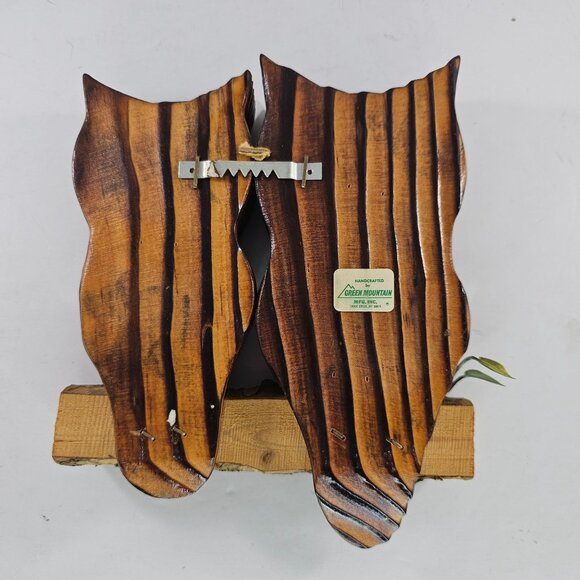 Handcrafted Green Mountain Wooden Owl Wall Art Rustic Decor Unique Felt Eyes - Picture 2 of 8